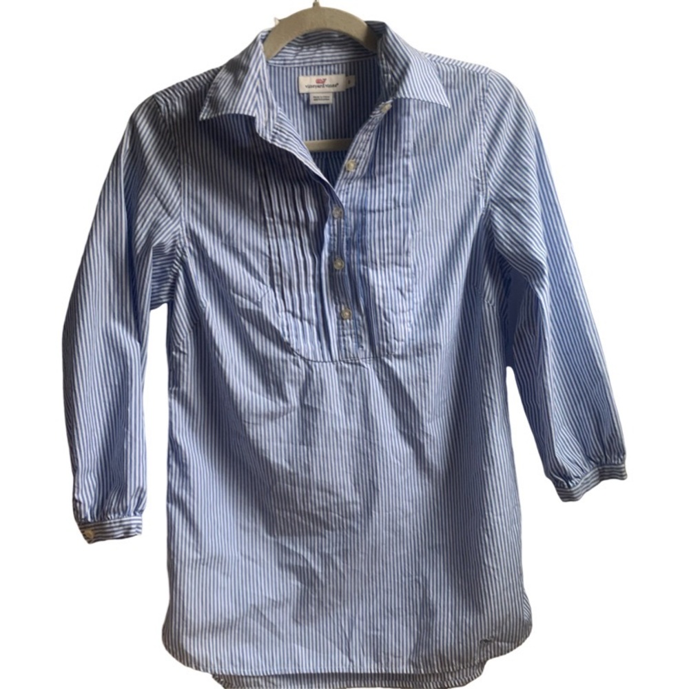 Vinyard Vines Oversized Popover Pintuck Striped Cotton Blouse Bust 36" Sz 0